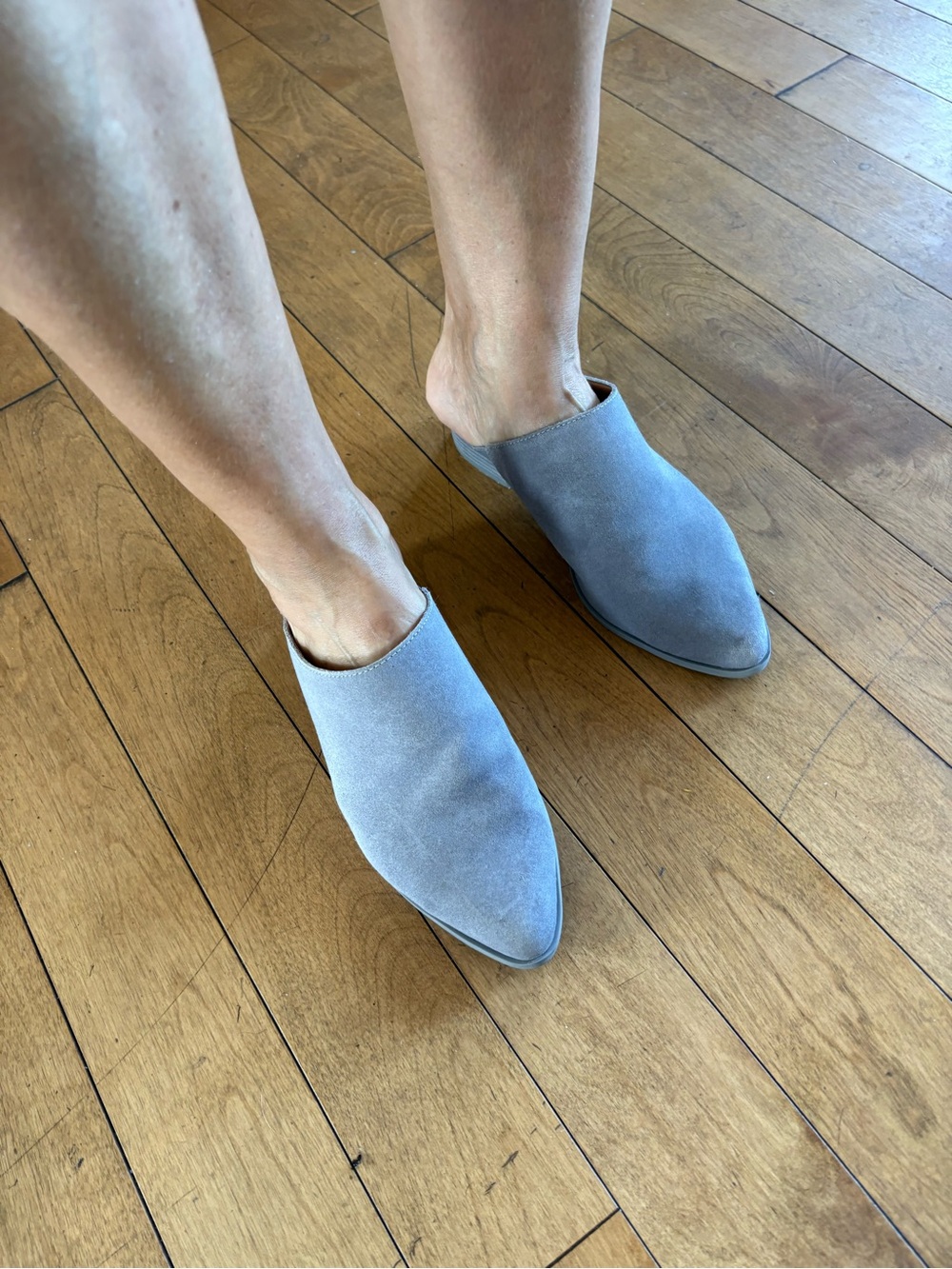 Women  Light Blue Suede Slip-On Mules 8Us